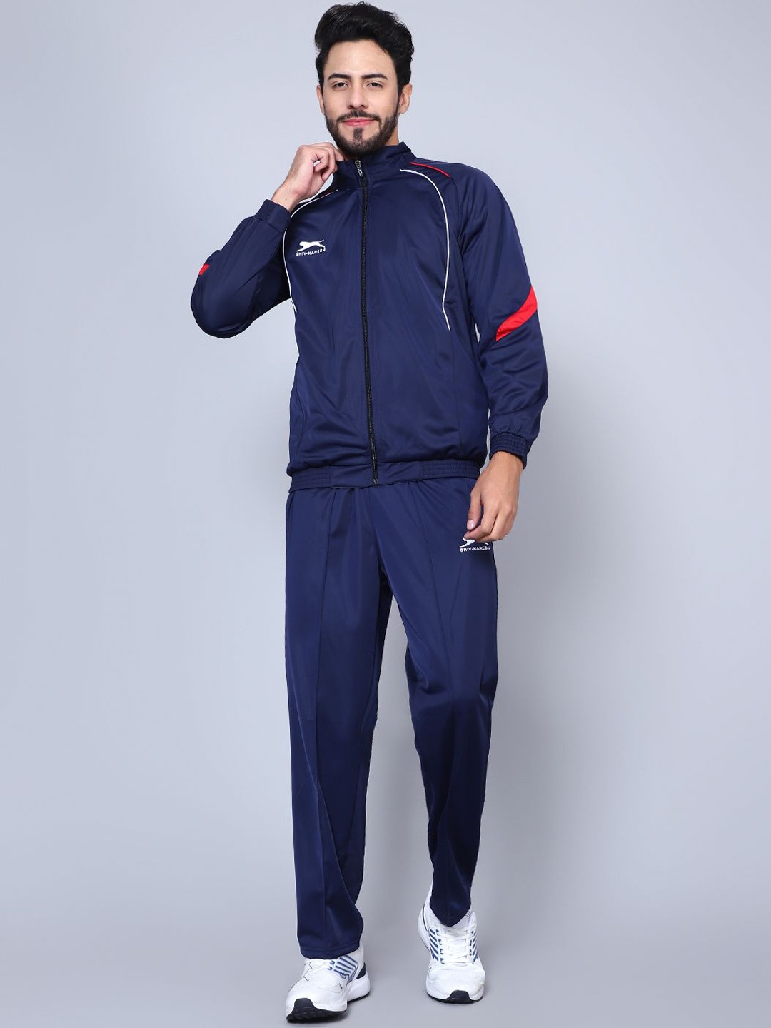 

Shiv Naresh Men Mid-Rise Mock Collar Neck Long Sleeves Tracksuits, Navy blue