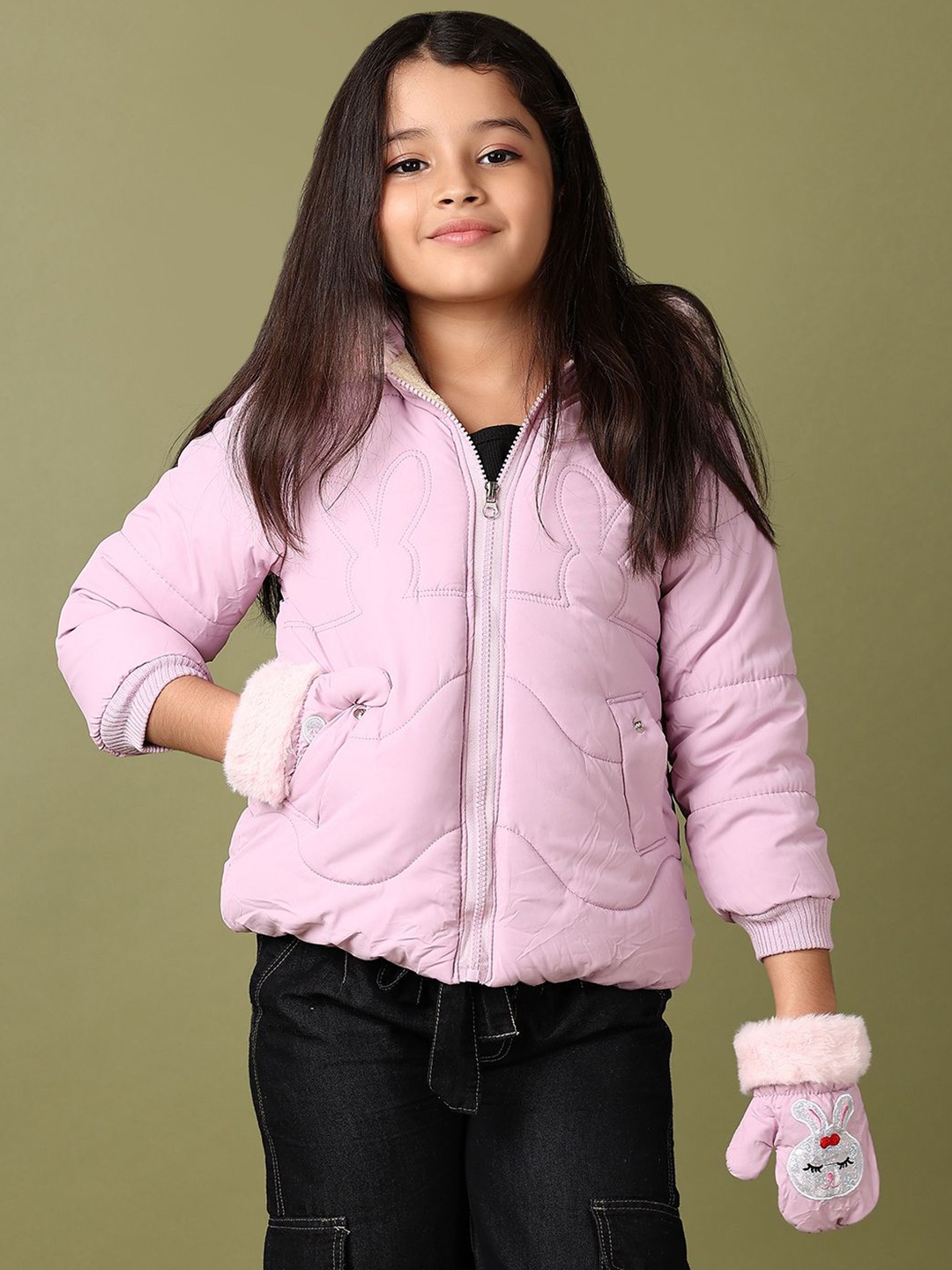 

V-Mart Girls Hooded Solid Cotton Casual Parka Jacket, Pink