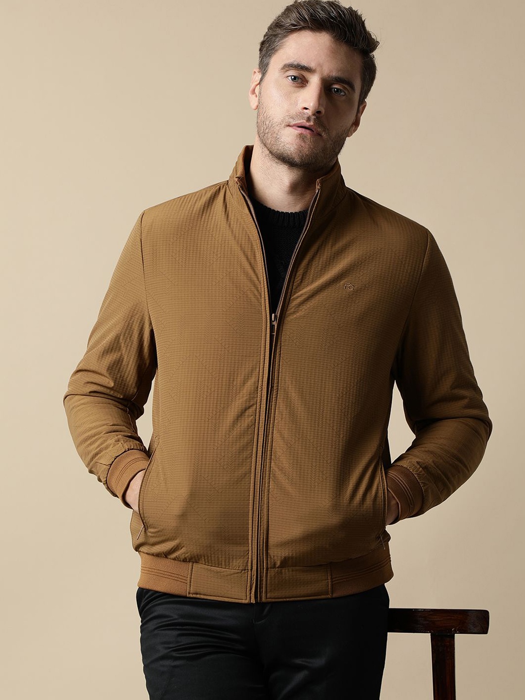 

Fort Collins Men Mock Collar Solid Casual Bomber Jacket, Mustard