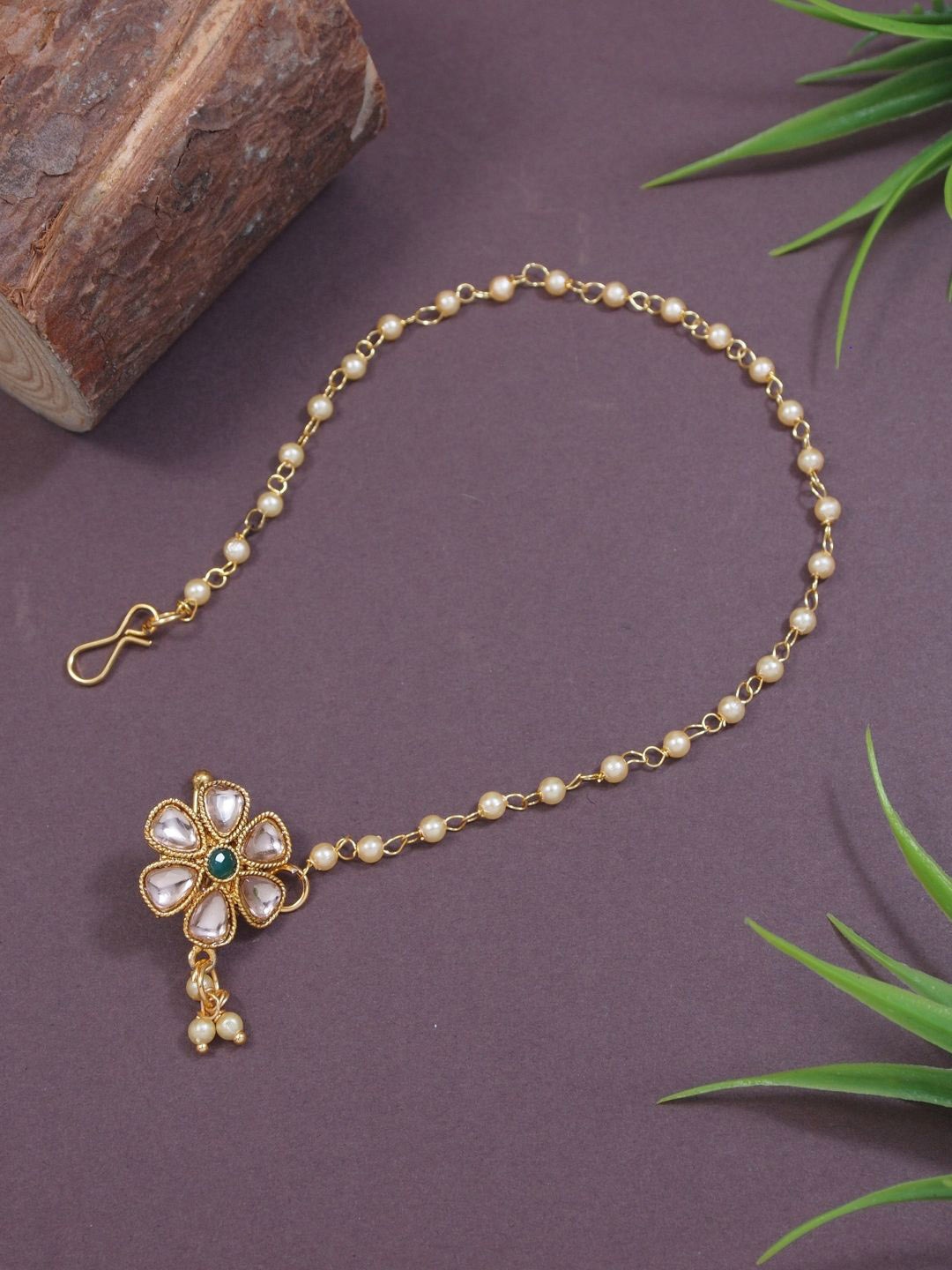

I Jewels Gold-Plated Pearl Beaded Chained Nosepin