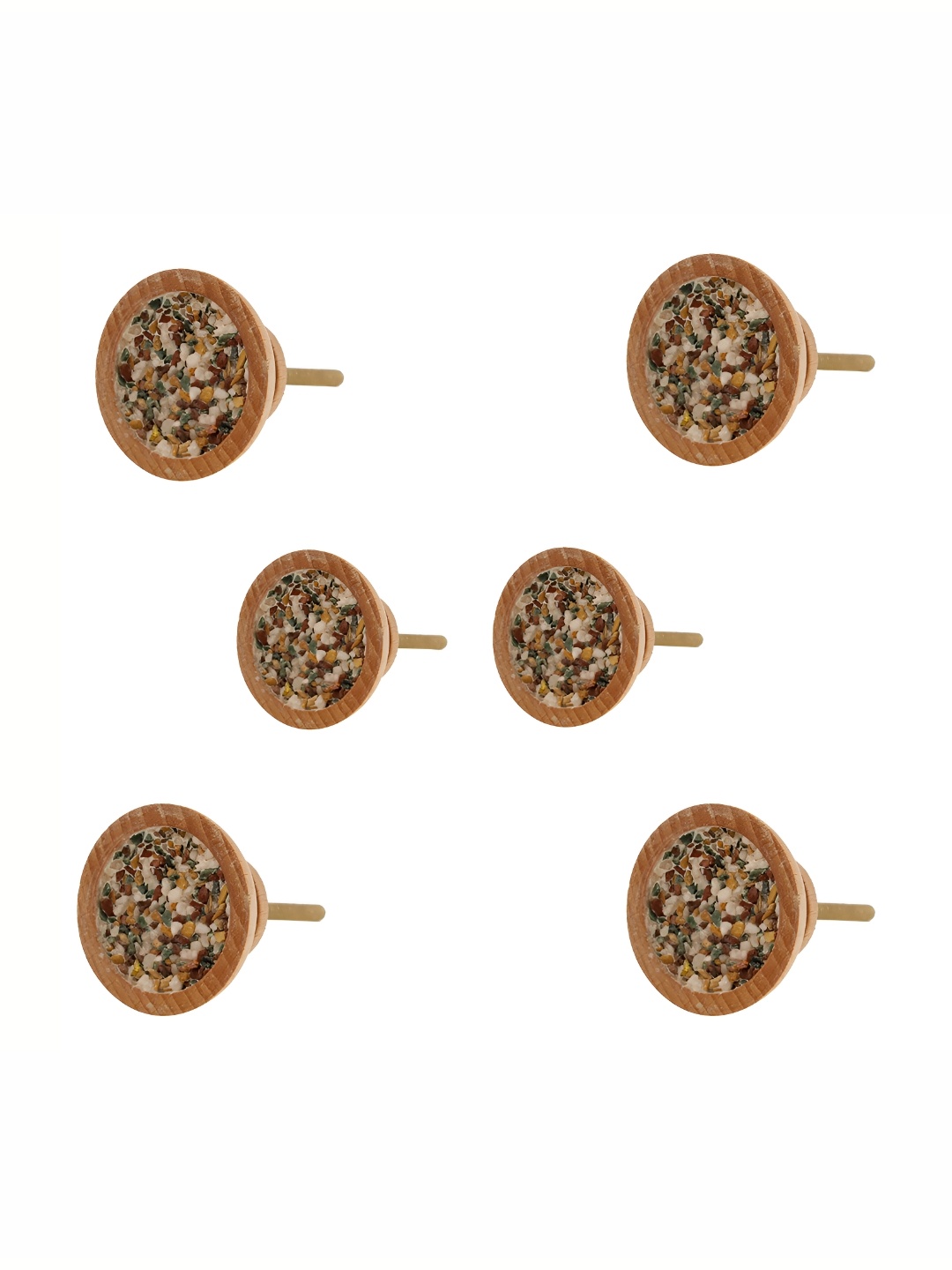 

Indianshelf 6Pcs Brown & White Textured Wooden Knobs