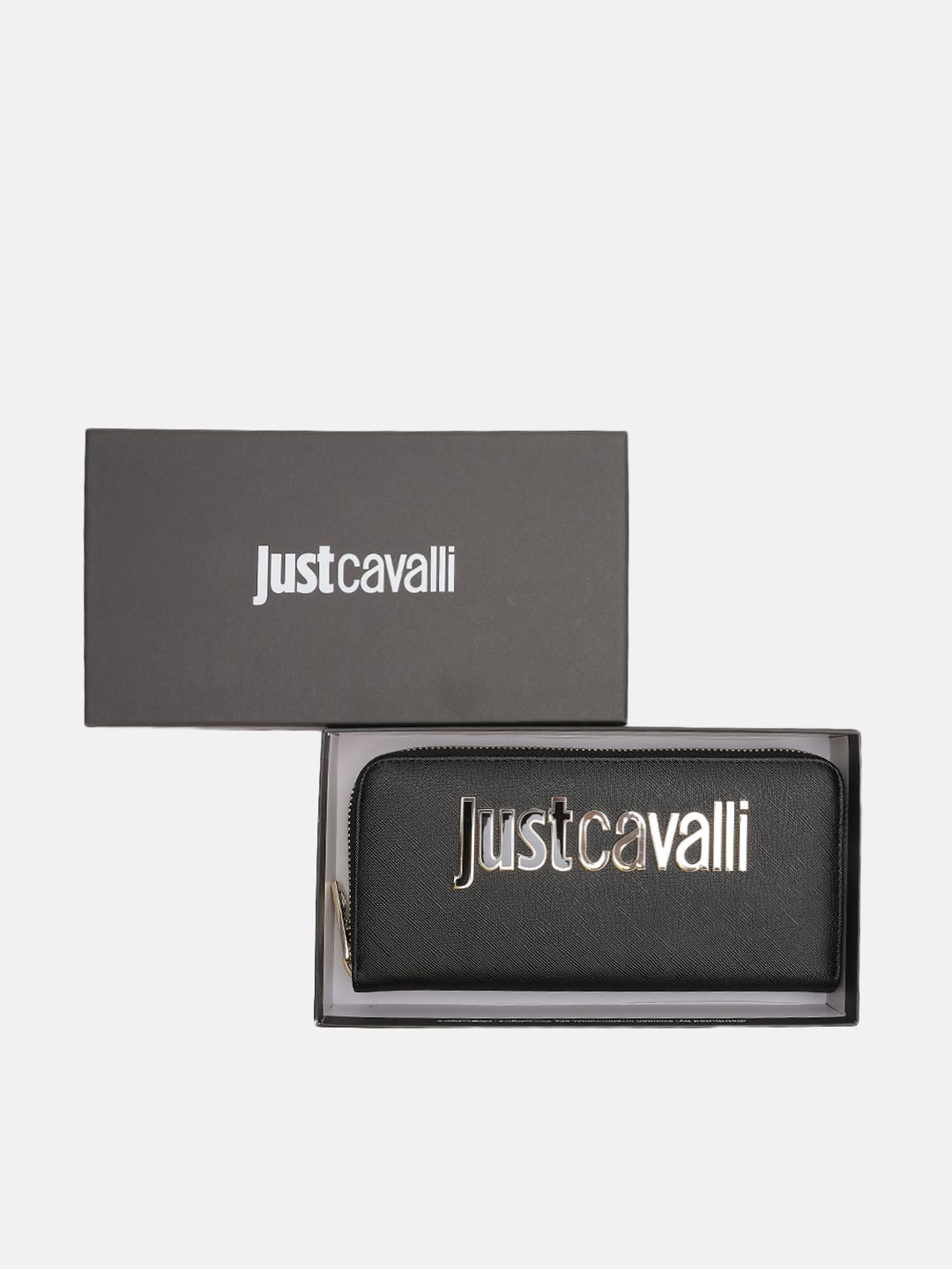 

Just Cavalli Women Typography Zip Around Wallet, Black