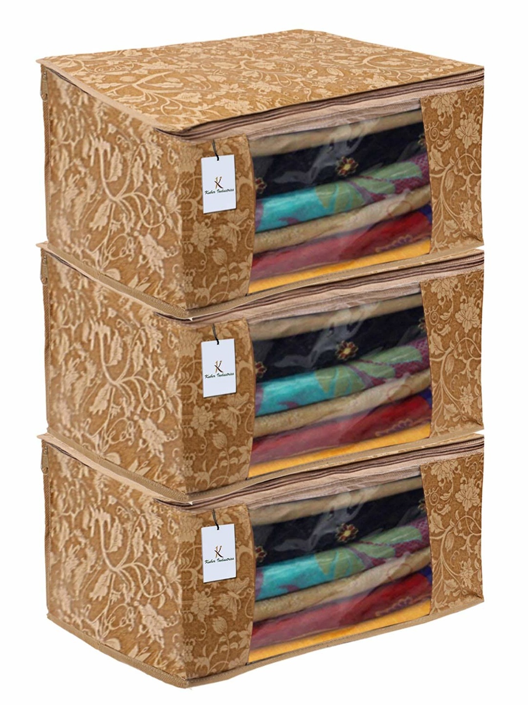 

Kuber Industries Beige 3 Pieces Floral Printed Suit Organiser