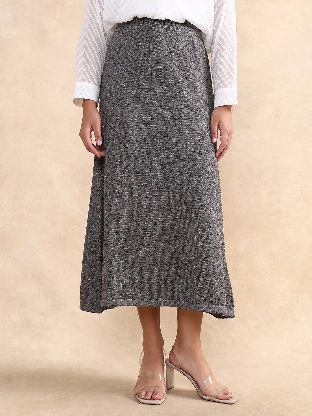 

RAREISM Women A-Line Midi Skirt, Grey