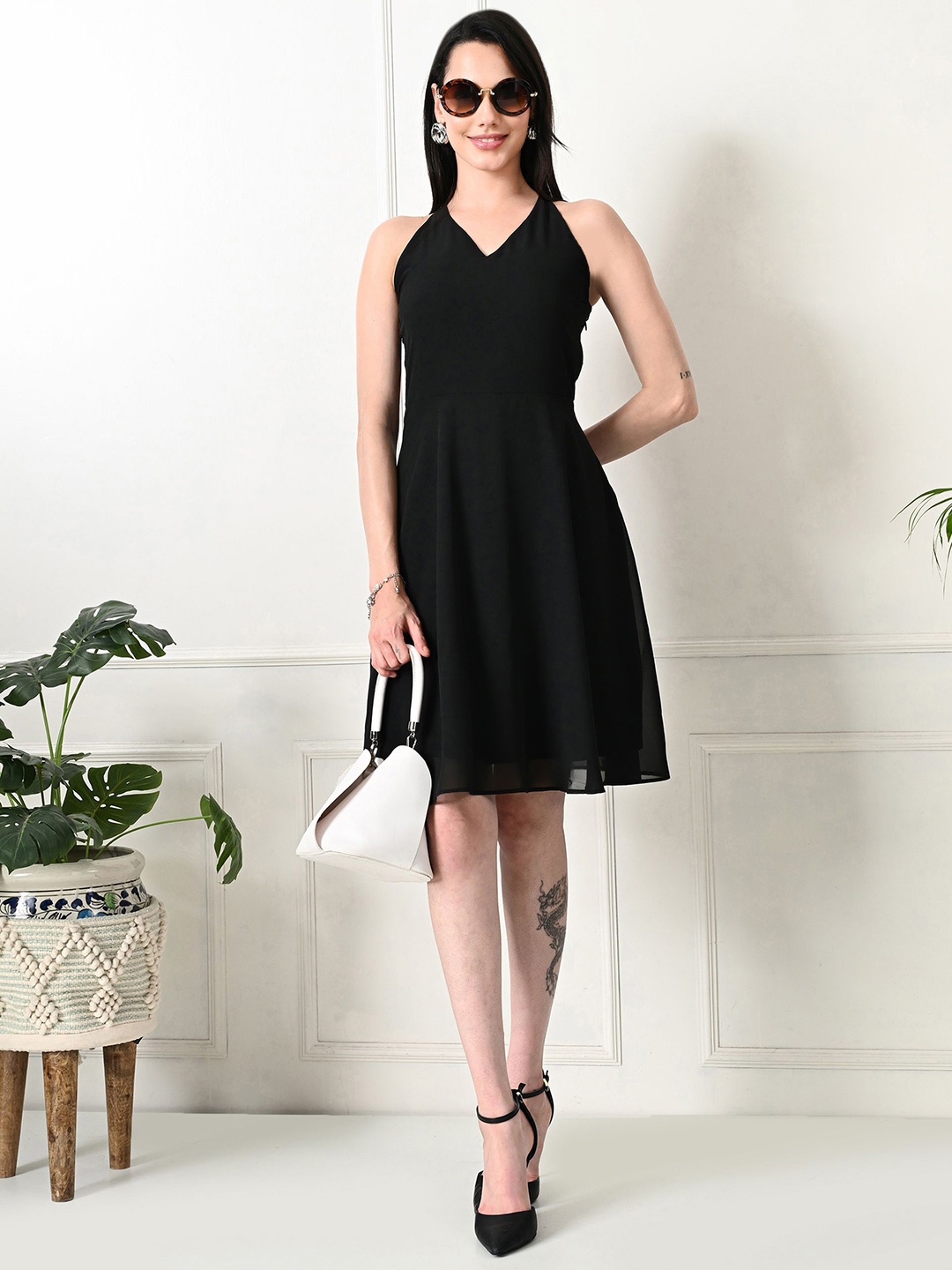 

Tushita Georgette Fit & Flare Dress, Black