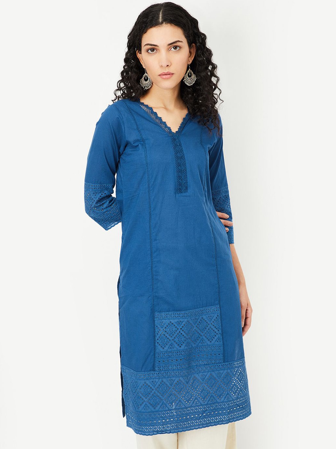 

max V-Neck Straight Kurta, Blue