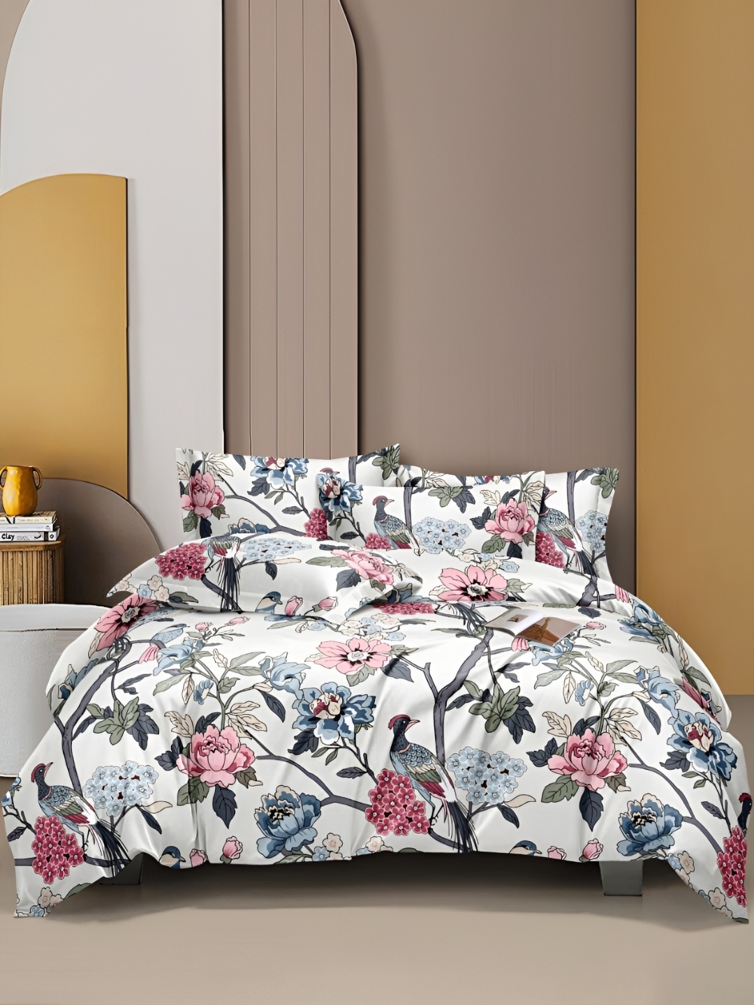 

MORADO White & Blue Printed Cotton Single Bed Duvet Cover