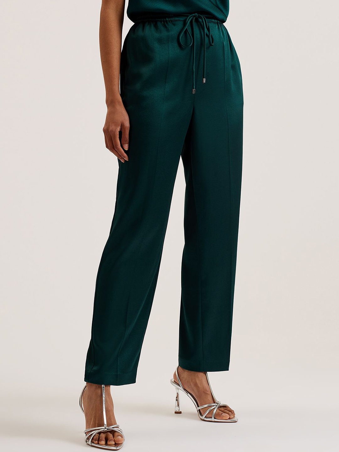

Ted Baker Women Straight Fit Mid-Rise Cotton Parallel Trousers, Green