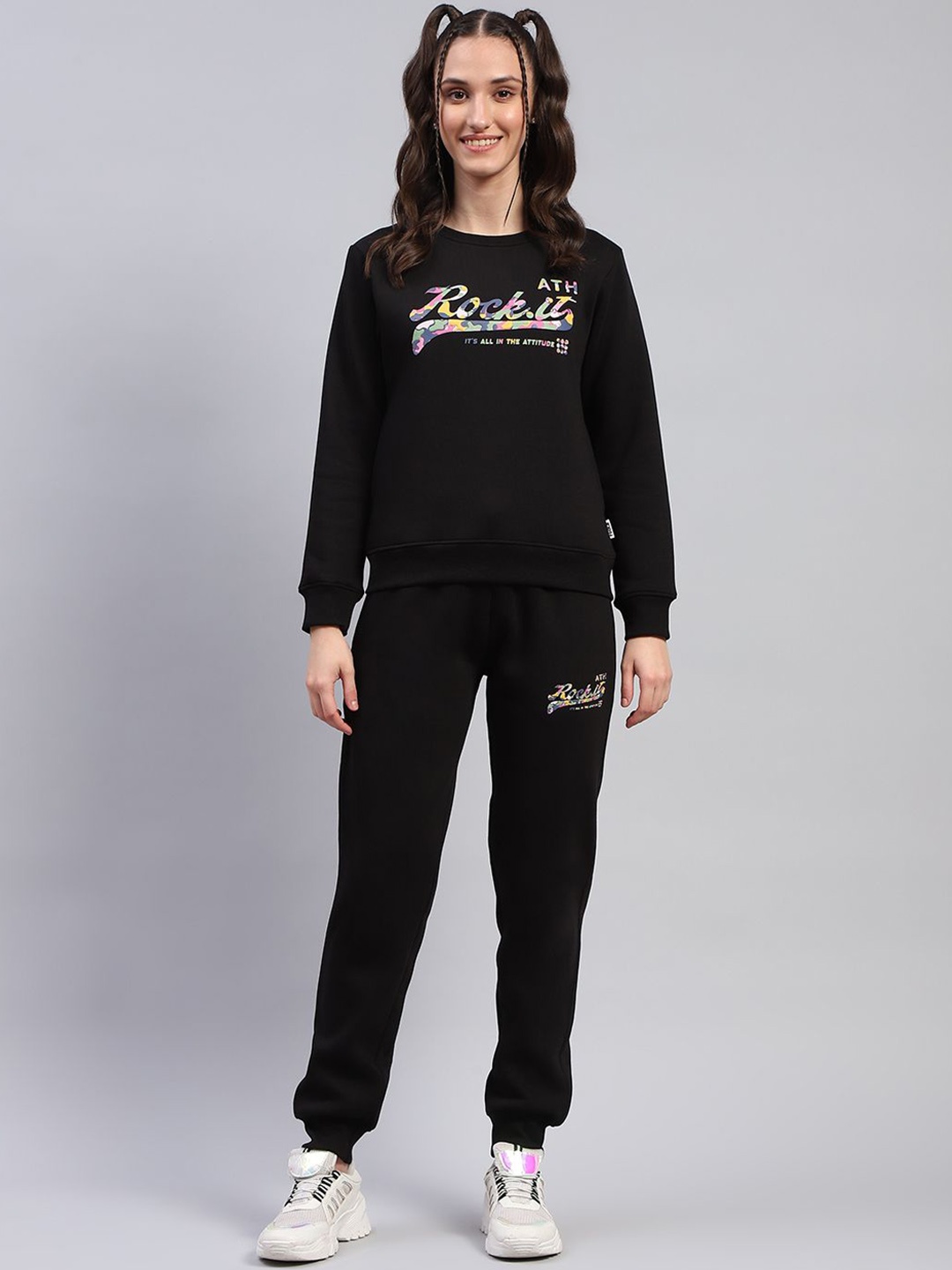

rock.it Women Printed Mid-Rise Tracksuit, Black