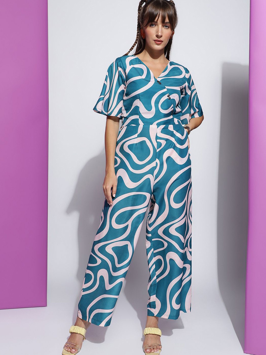 

J Turritopsis Women Geometric Printed Basic Jumpsuit, Blue