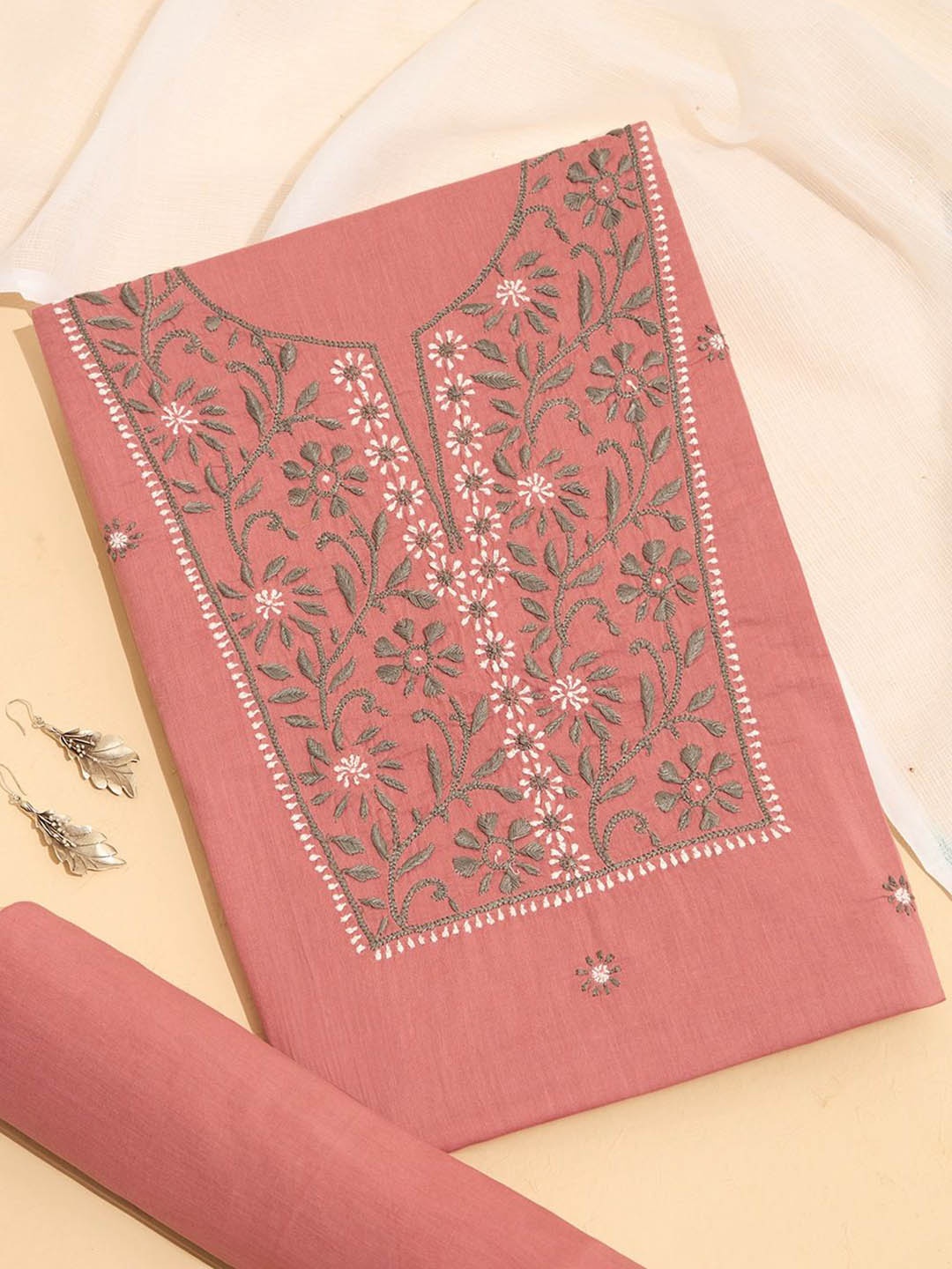 

Taneira Floral Embroidered Pure Cotton Unstitched Dress Material, Pink