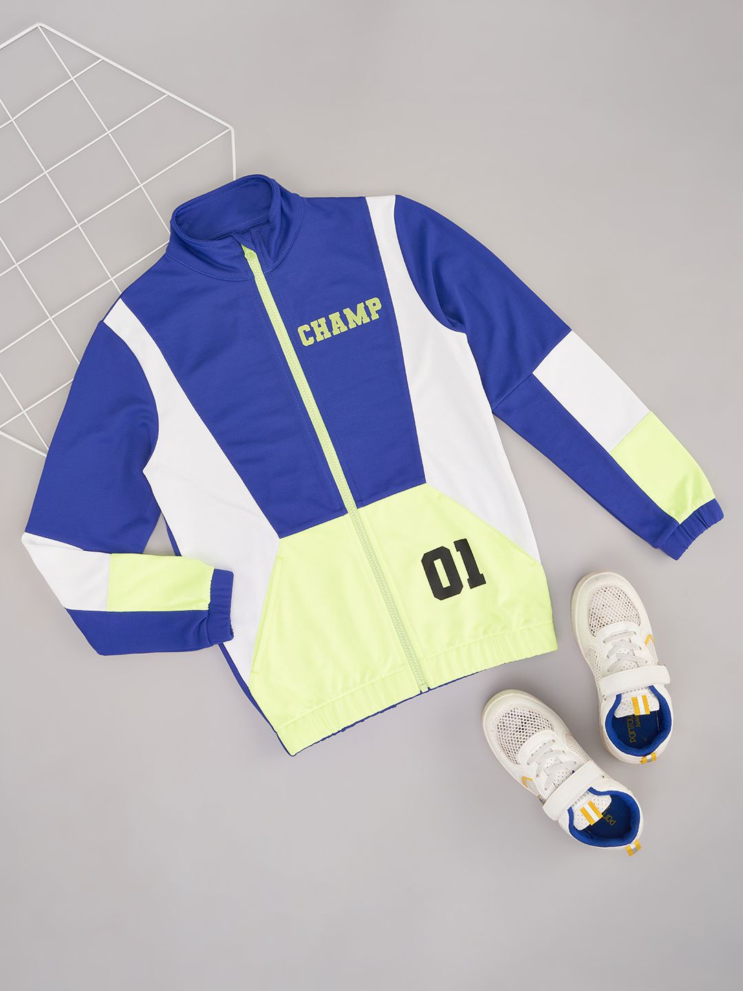 

Pantaloons Junior Boys Mock Collar Colourblocked Sports Bomber Jacket, Blue