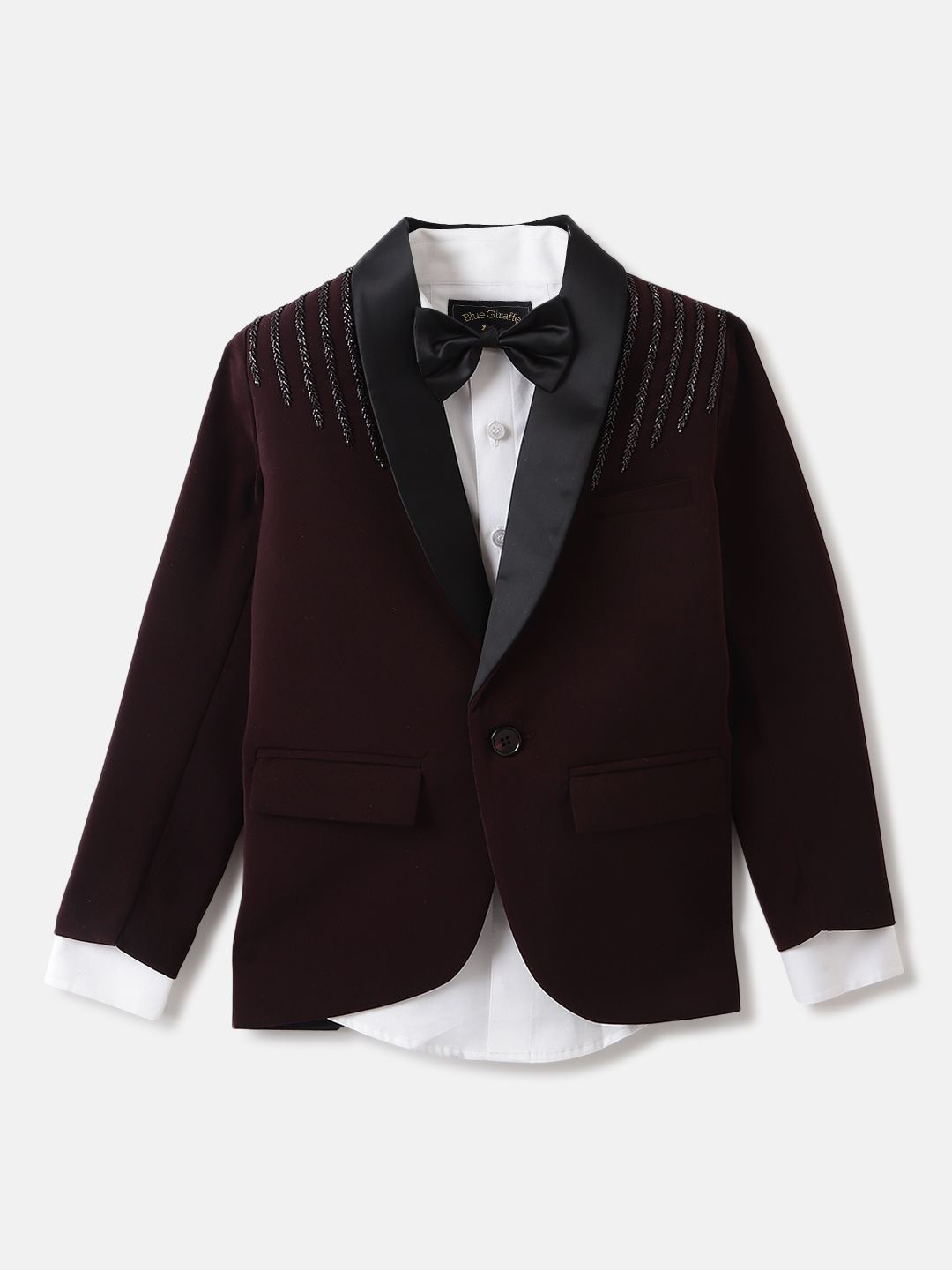 

Blue Giraffe Boys Shawl Collar Single-Breasted 3-Piece Suit Set, Maroon