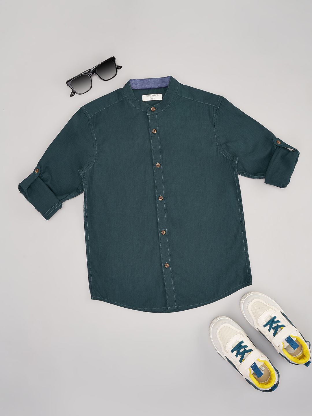 

Pantaloons Junior Boys Band Collar Solid Cotton Casual Shirt, Olive