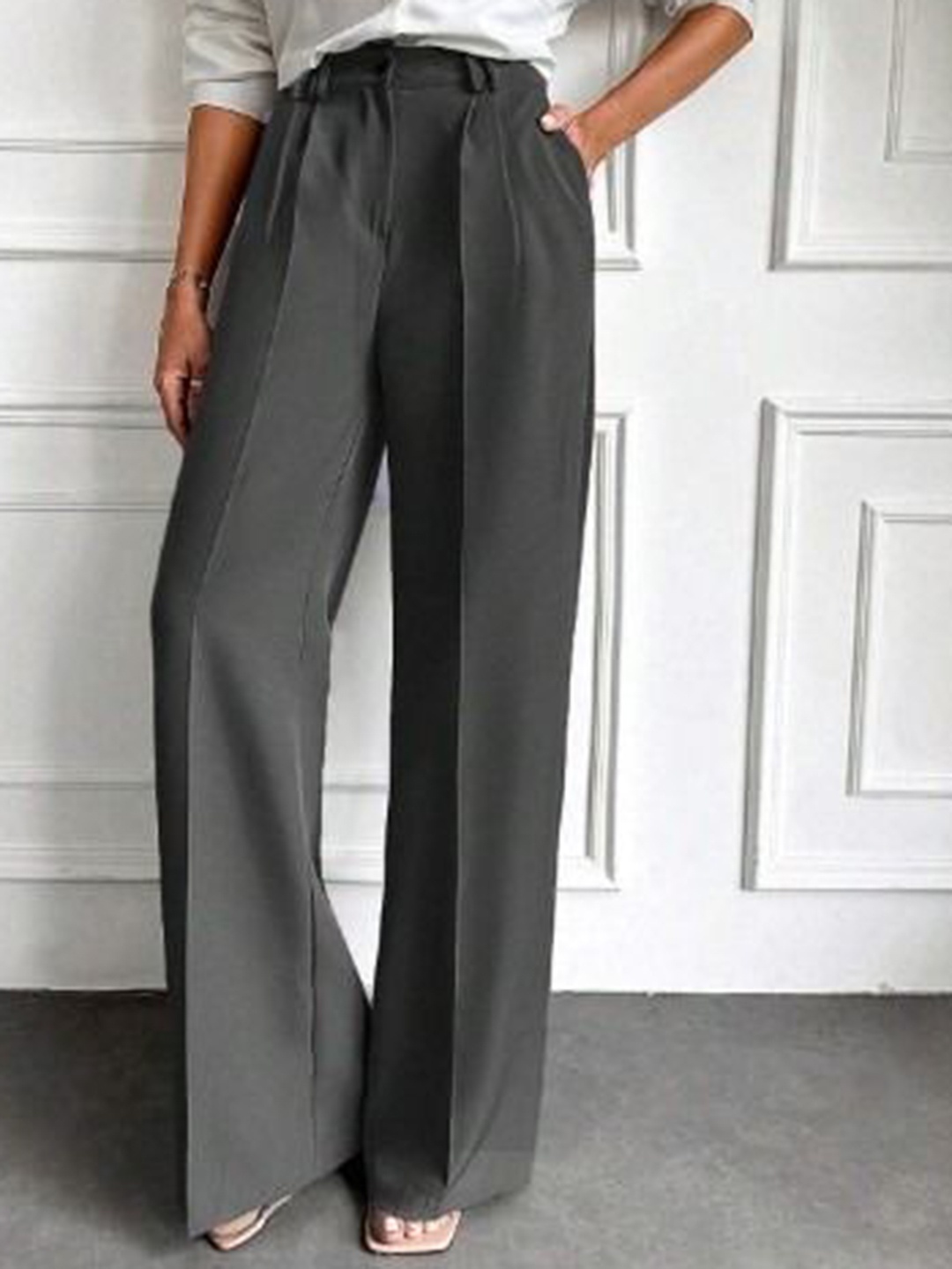 

Next One Women High-Rise Pleated Korean Trousers, Grey