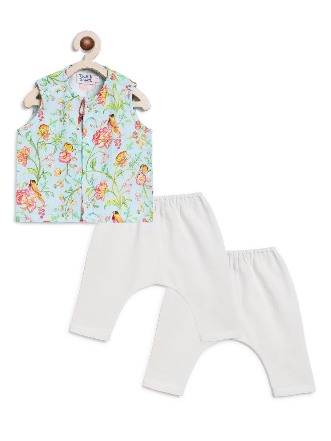 

Tiber Taber Kids Printed Pure Cotton Jhabla With Pyjamas, Green