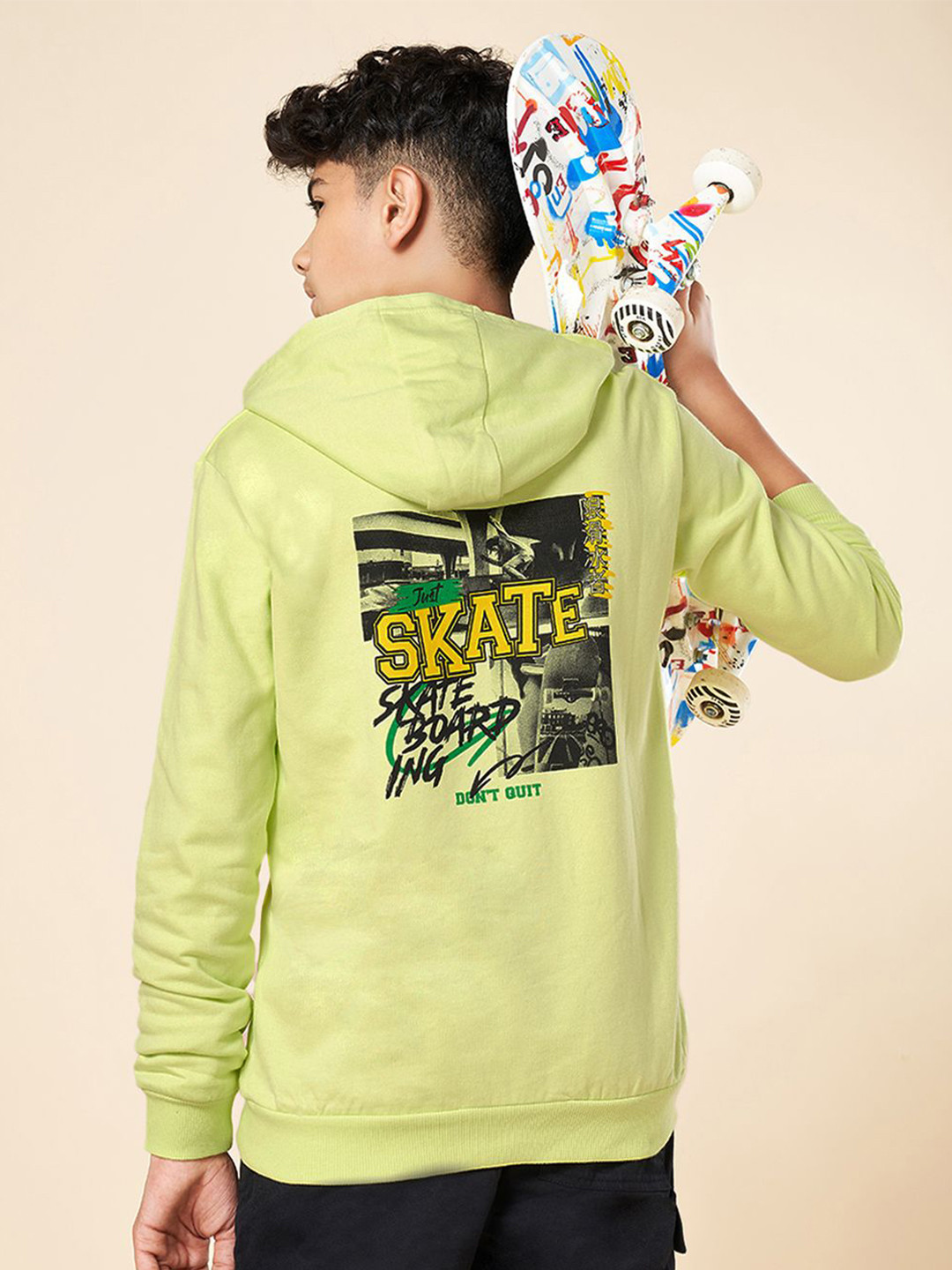 

Coolsters by Pantaloons Boys Skate Printed Cotton Hooded Sweatshirt, Green