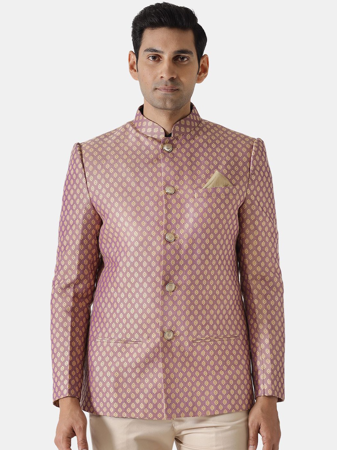 

KISAH Self Design Bandhgala Blazers, Peach