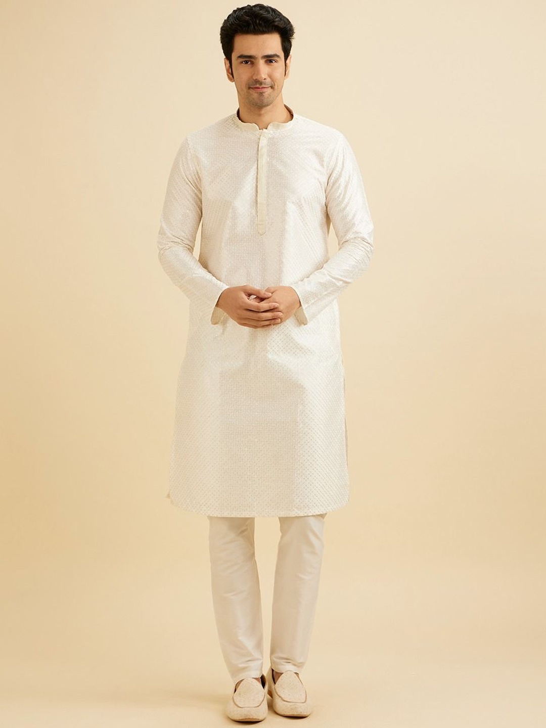 

Manyavar Embroidered Straight Sequinned Kurta with Pyjamas, White
