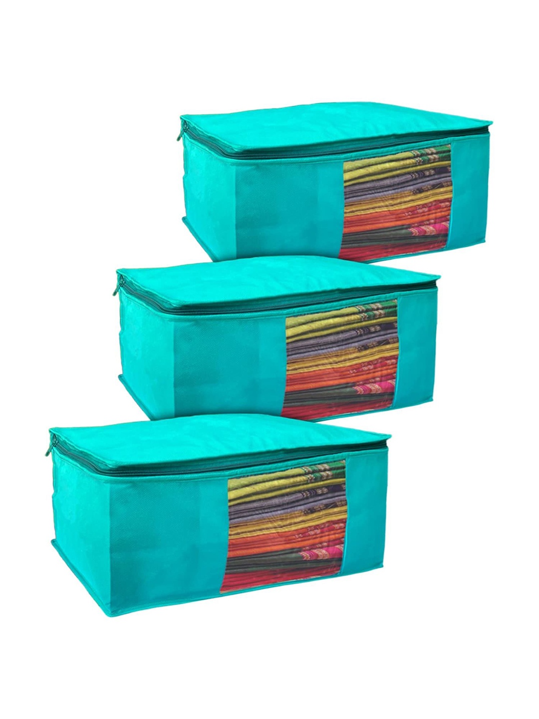 

Kuber Industries Blue 3 Pieces Saree Organiser