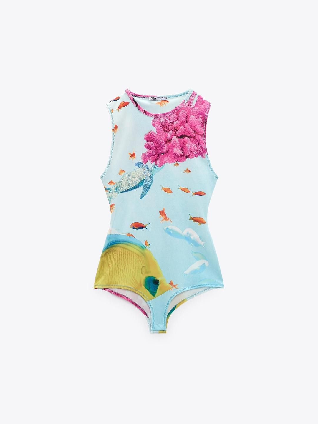 

ZARA Women Turquoise Blue Bodysuit