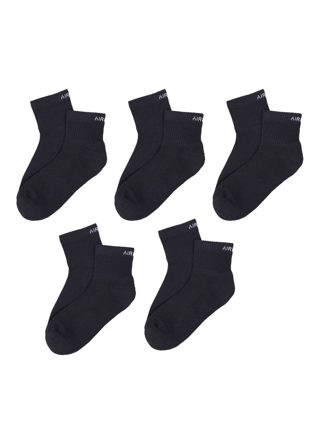 

AIR GARB Pack of 5 Cotton Cushioned Ankle Length Socks, Black