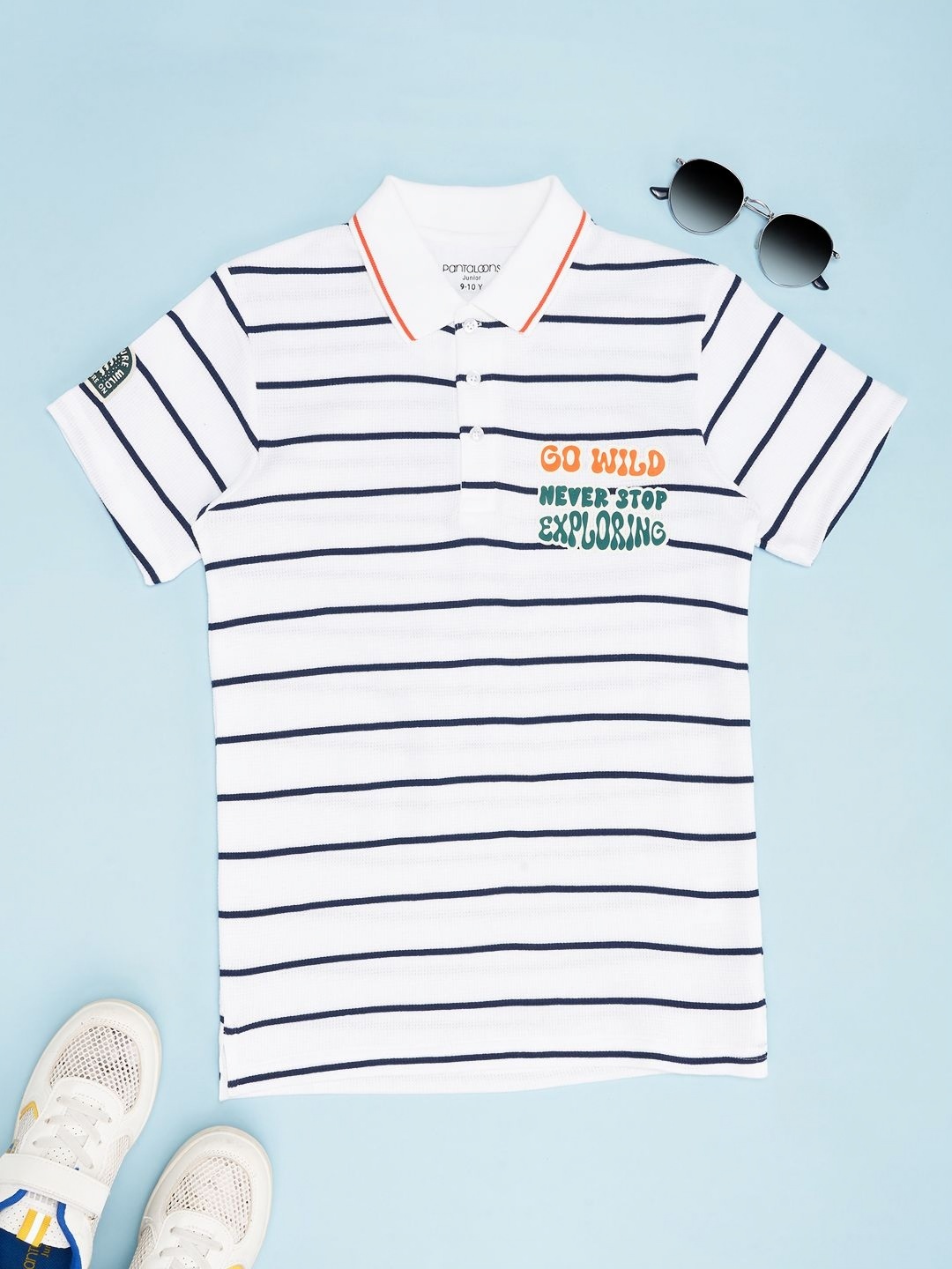 

Pantaloons Junior Boys Striped Polo Collar Cotton T-shirt, White