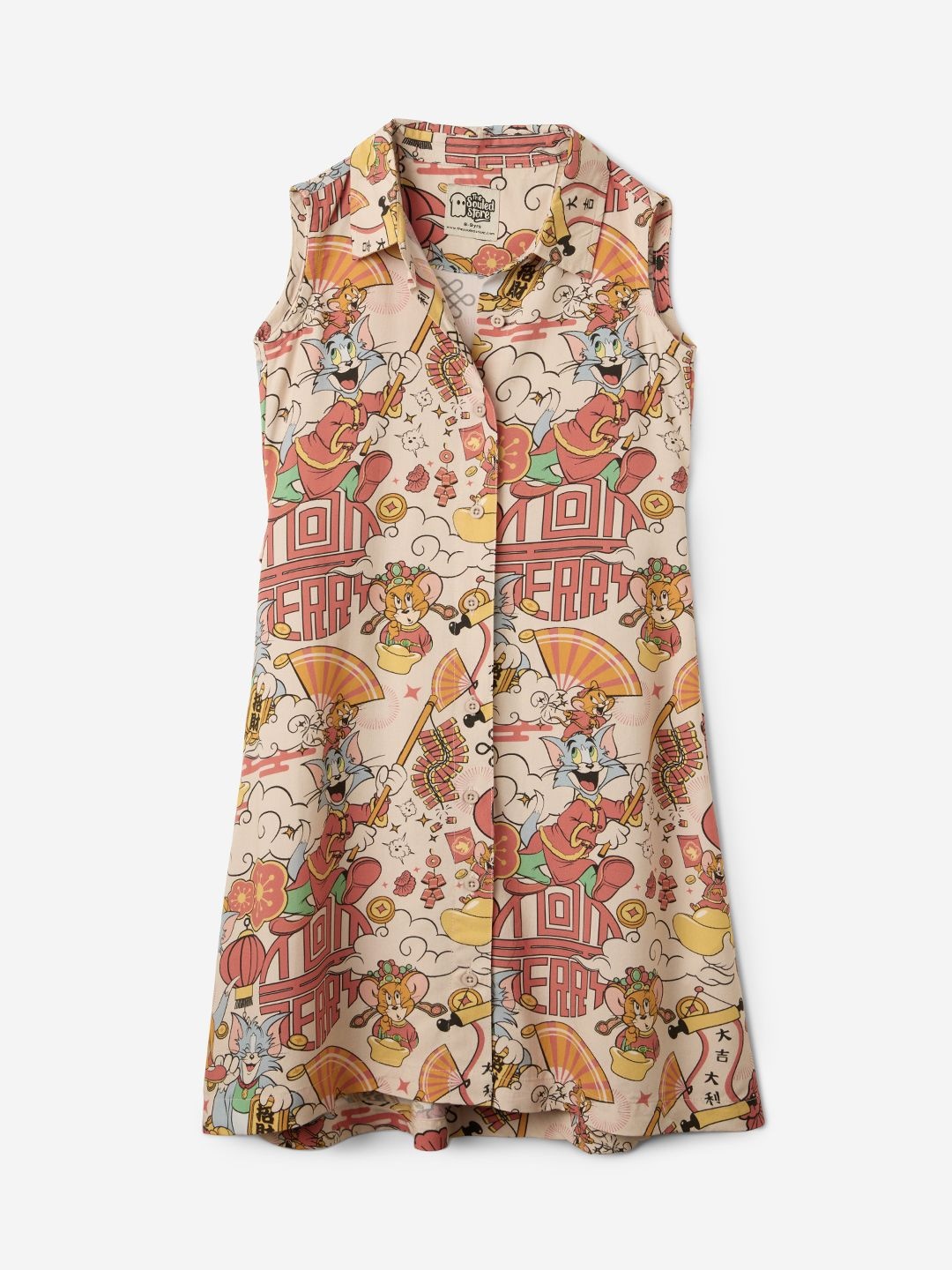 

The Souled Store Girls Tom & Jerry Printed Cotton Shirt Dress, Beige