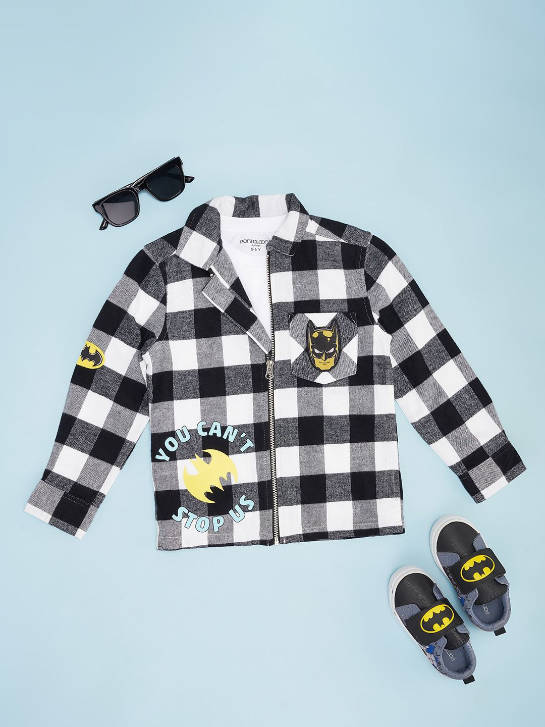 

Pantaloons Junior Boys Spread Collar Checked Cotton Casual Tailored Jacket, Black
