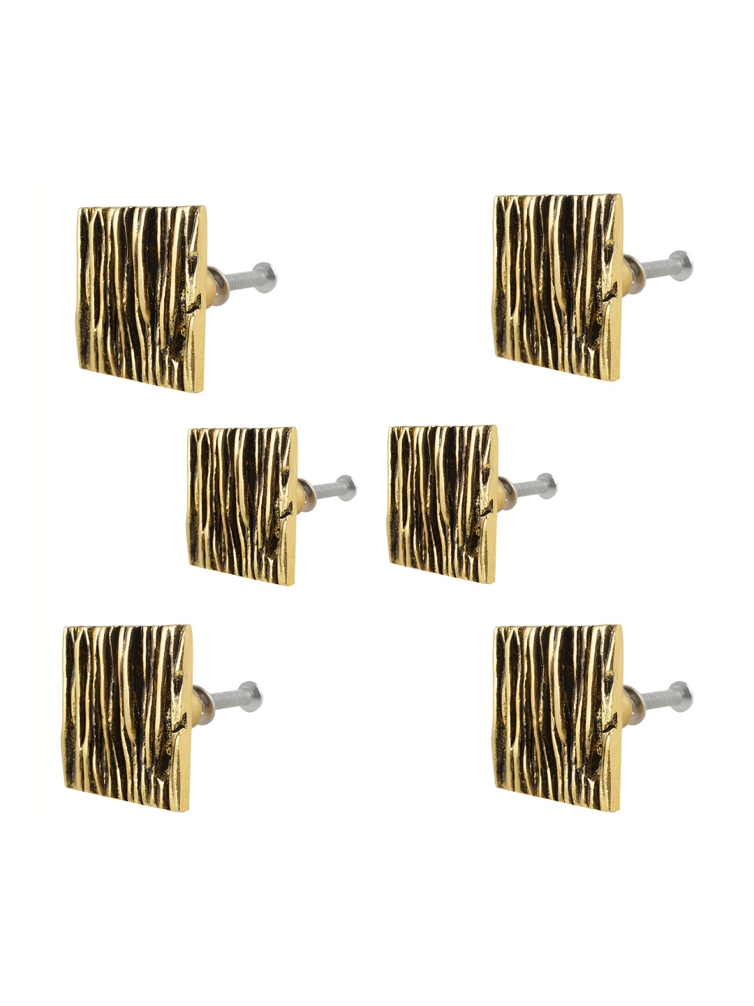 

Indianshelf GoldToned 6 Pcs Textured Aluminium Square Knobs, Gold