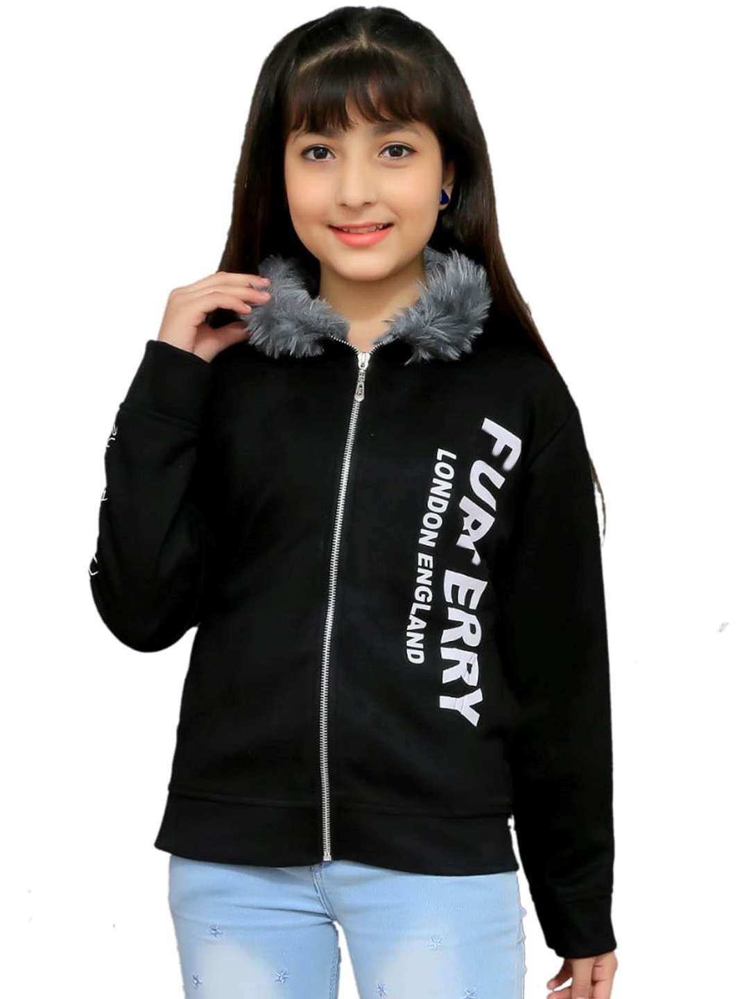 

FELLAMO Girls Typography Printed Cotton Hooded Sweatshirt, Black