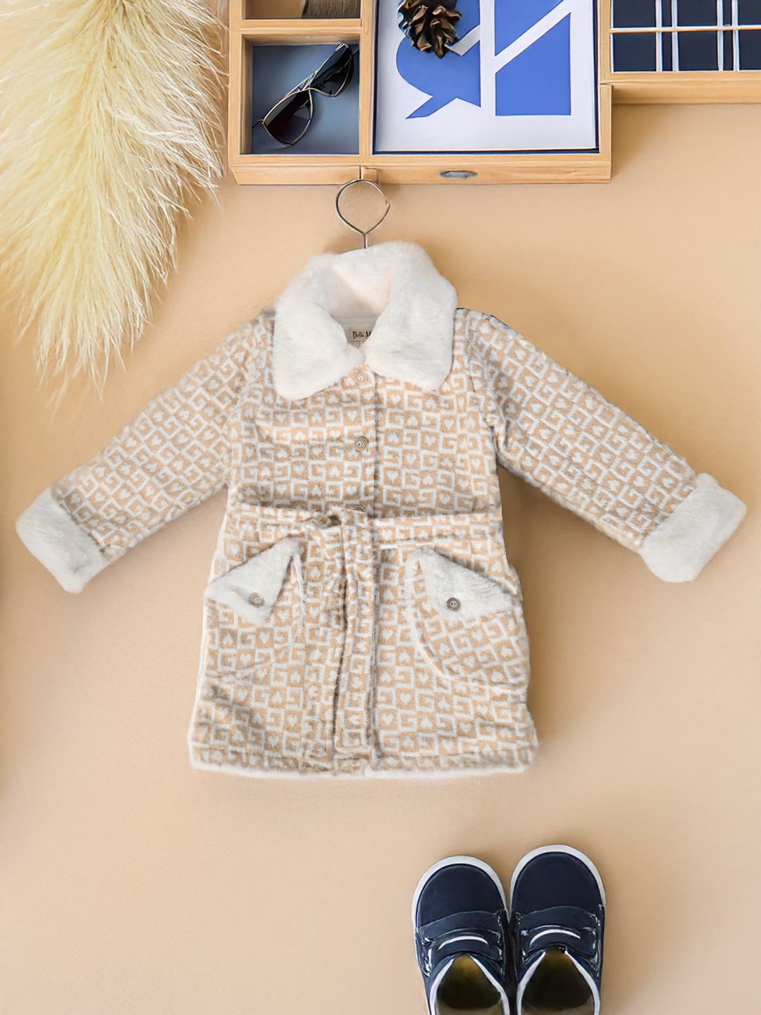

BAESD Girls Spread Collar Self Design Woollen Casual Parka Jacket, Brown