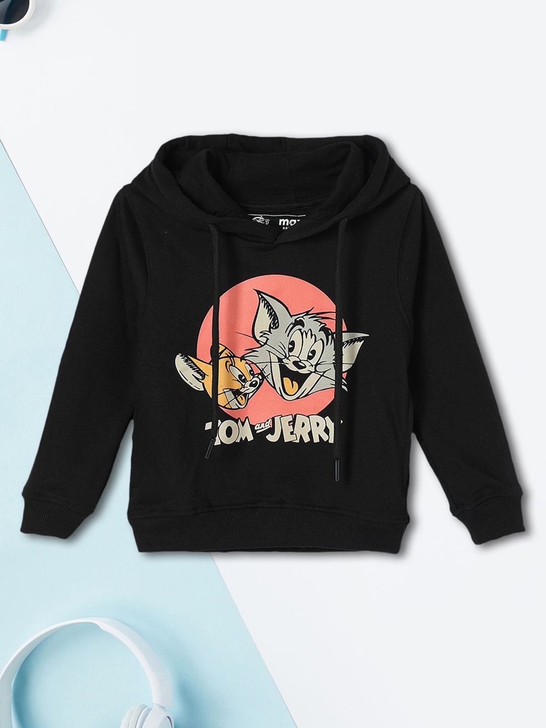 

max Boys Printed Long Sleeves Hooded Sweatshirt, Black