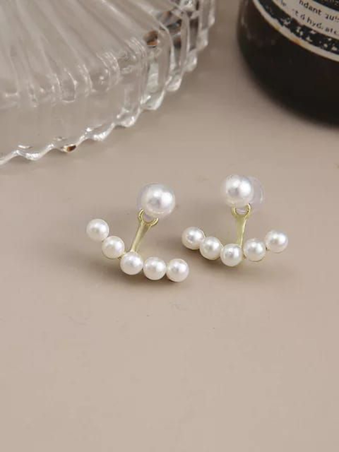 

YU FASHIONS Gold-Plated Cute Dual Side Pearls Beaded Studs