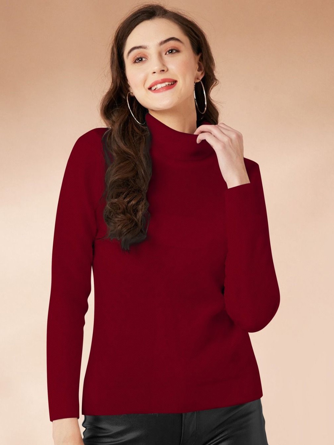 

ODETTE Women High Neck Top, Maroon
