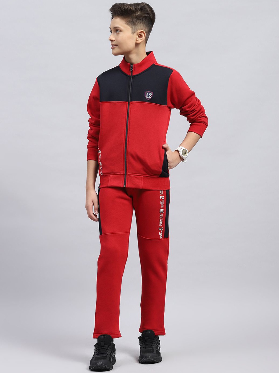 

Monte Carlo Boys Colourblocked Mock Neck Long Sleeve Tracksuit, Red