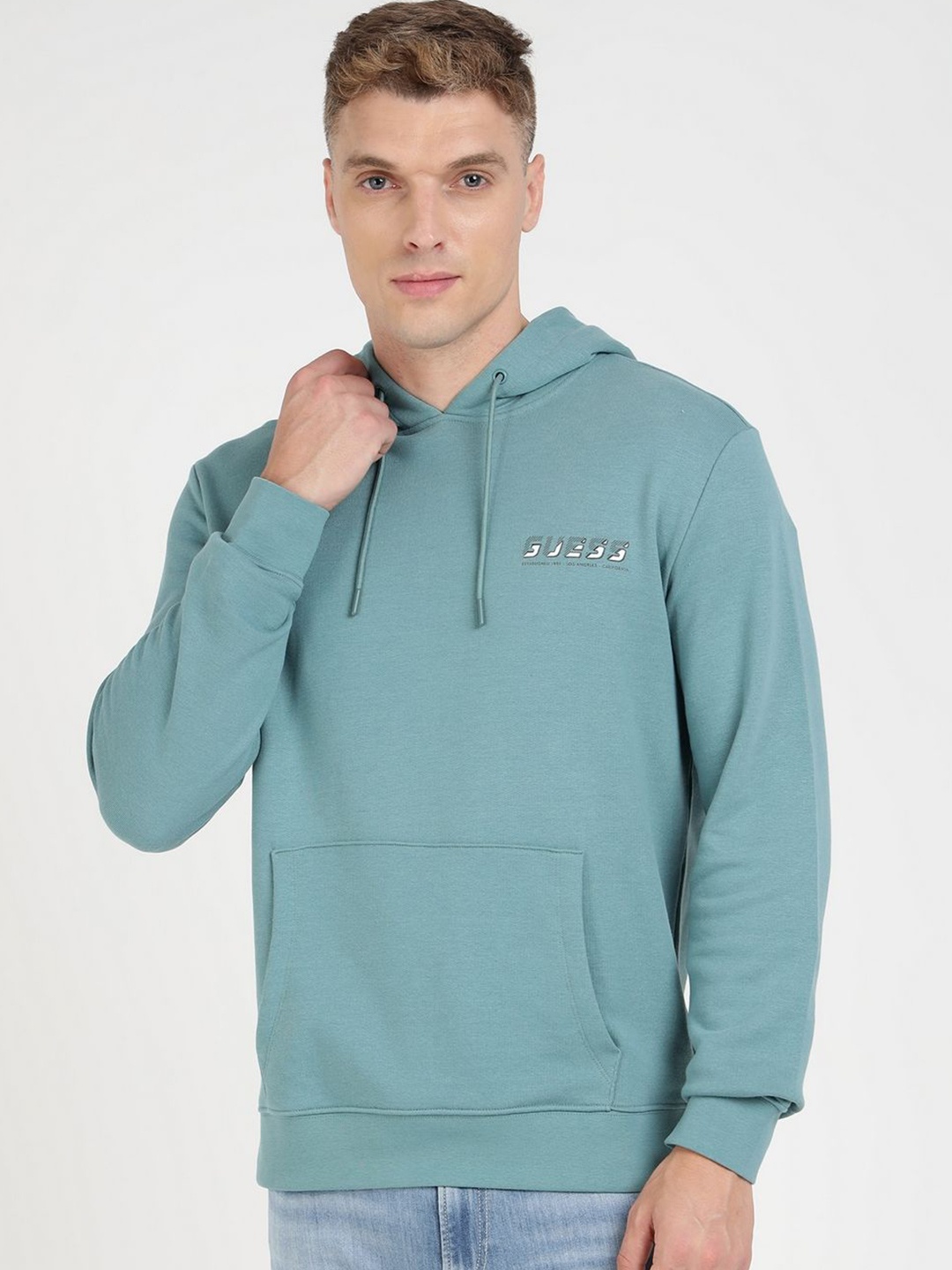 

GUESS Men Self Design Hooded Pullover Sweatshirt, Green
