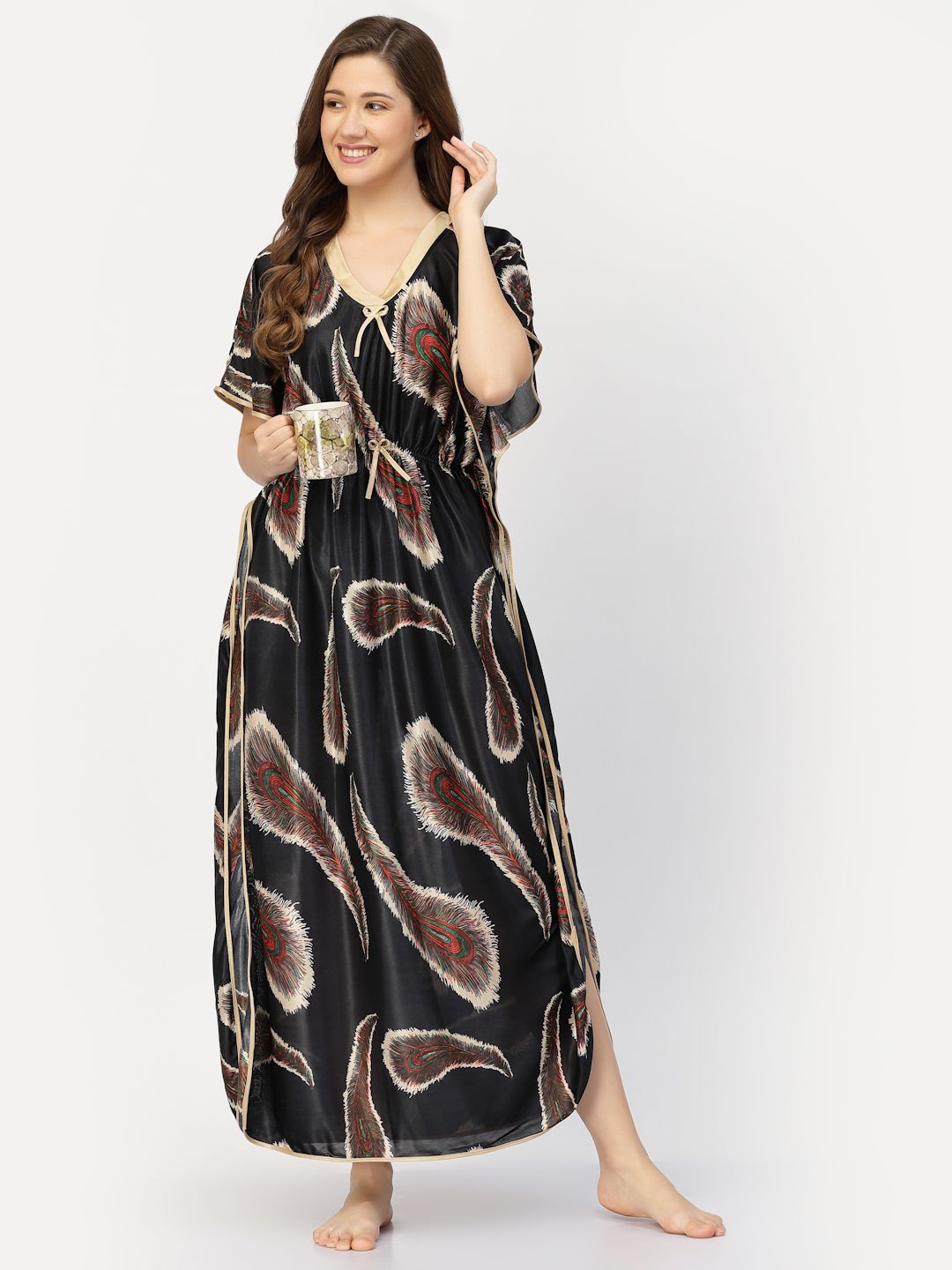 

CHUI MUI Women V-Neck Printed Maxi Nightdress, Black