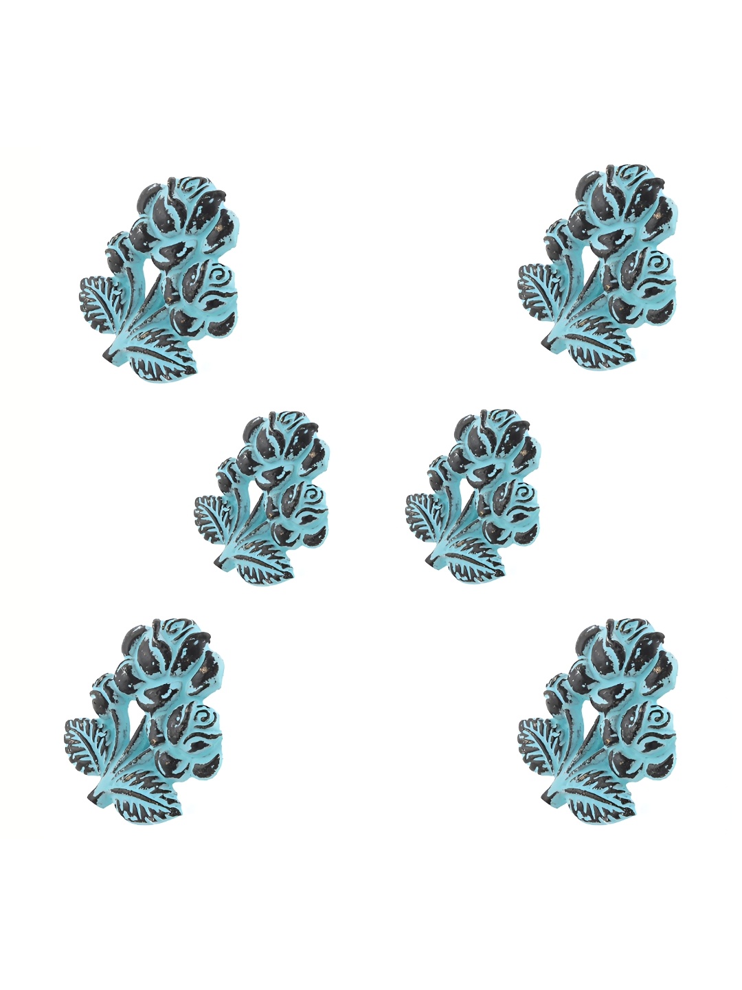 

Indianshelf 6Pcs Turquoise Blue Textured Rose Knobs