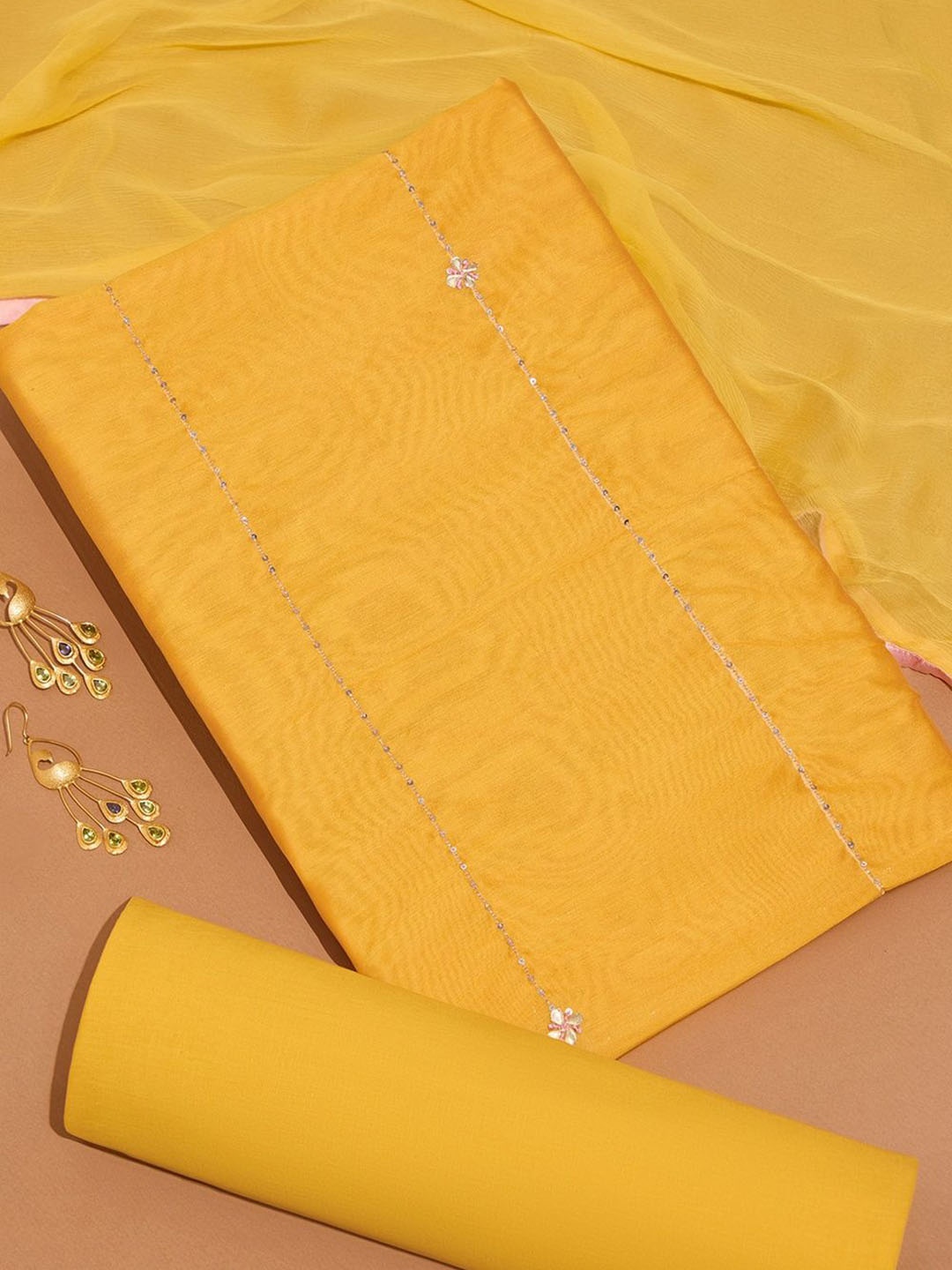 

Taneira Embroidered Pure Silk Unstitched Dress Material, Yellow