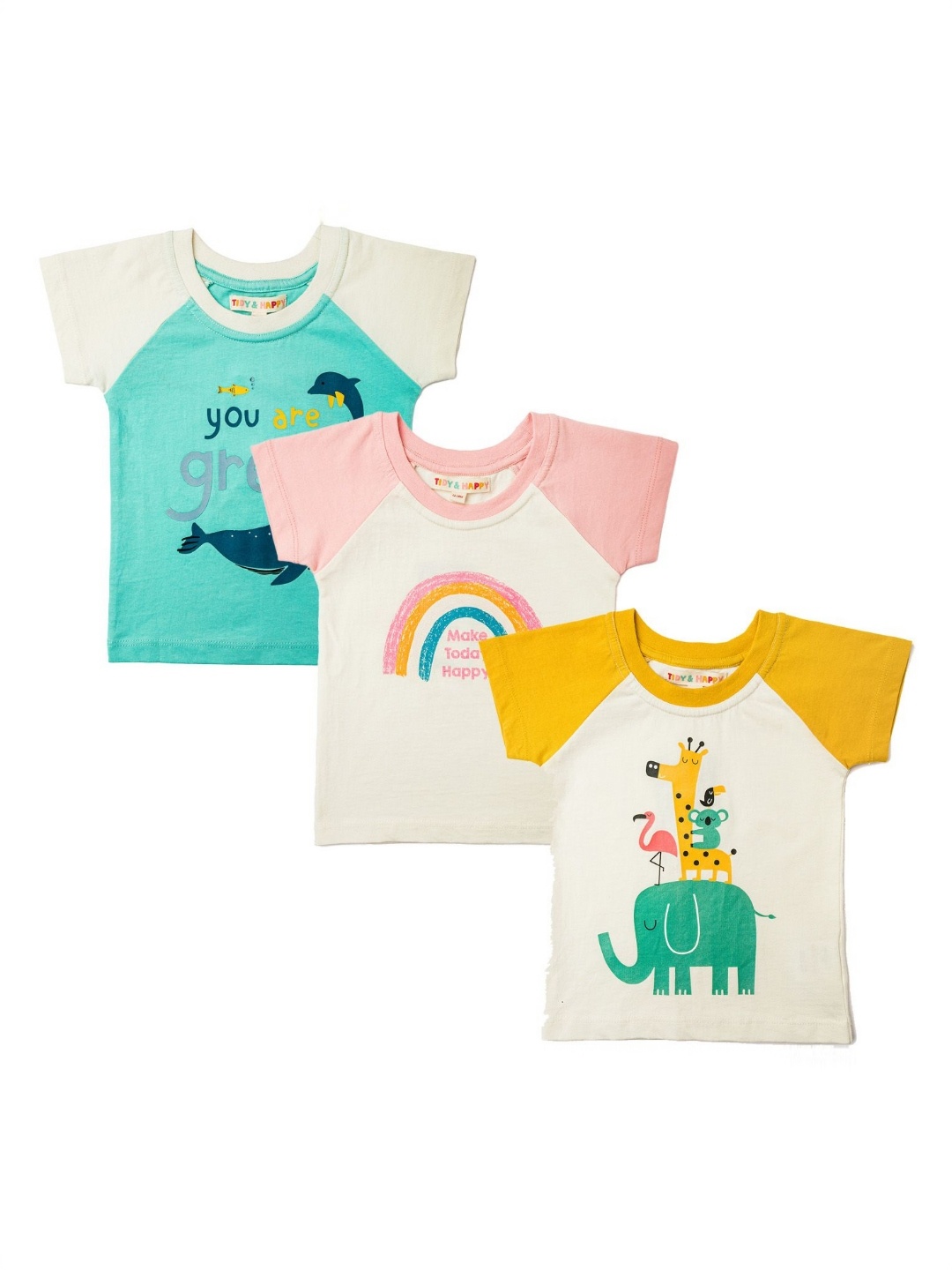 

TIDY SLEEP Unisex Kids Pack Of 3 Moisture Wicking Typography Printed Cotton T-shirts, Blue