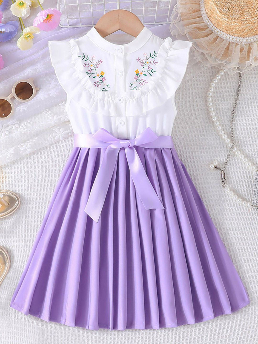 

INCLUD Girls Embroidered Fit & Flare Dress, Purple