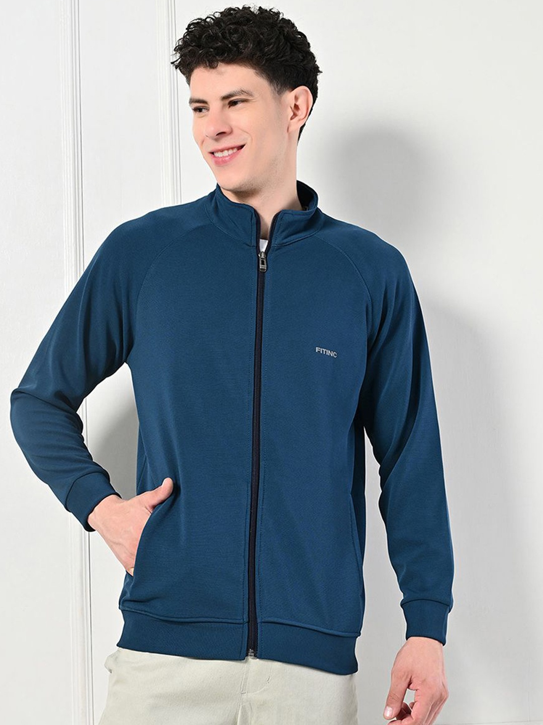 

FITINC Men Solid Sporty Jacket, Blue