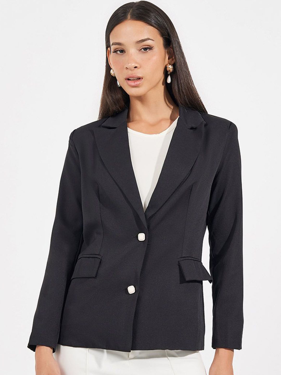 

Styli Women Regular Fit Longline Single Breasted Blazer, Black