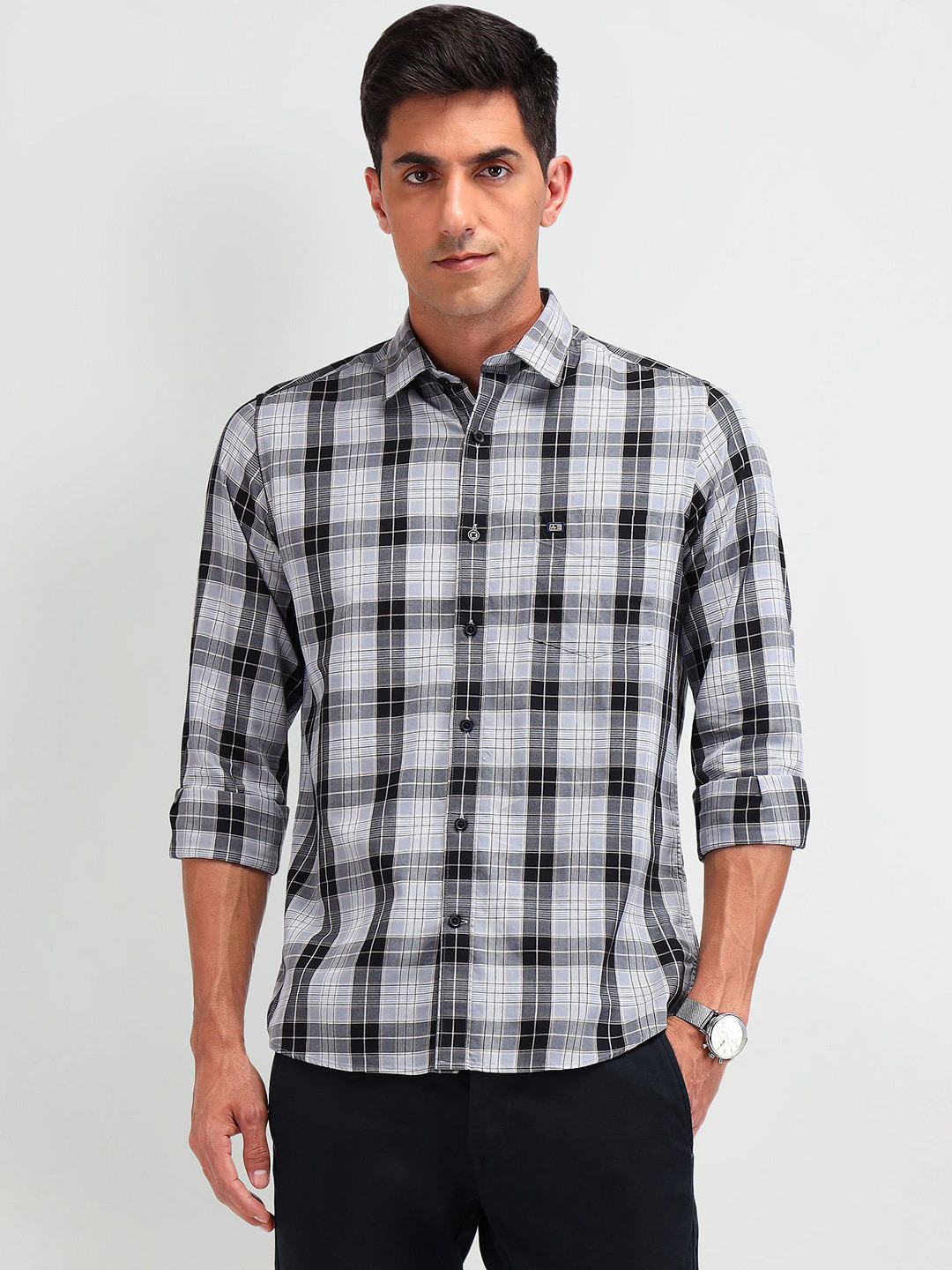 

Arrow Sport Men Slim Fit Tartan Checks Opaque Checked Casual Shirt, Grey