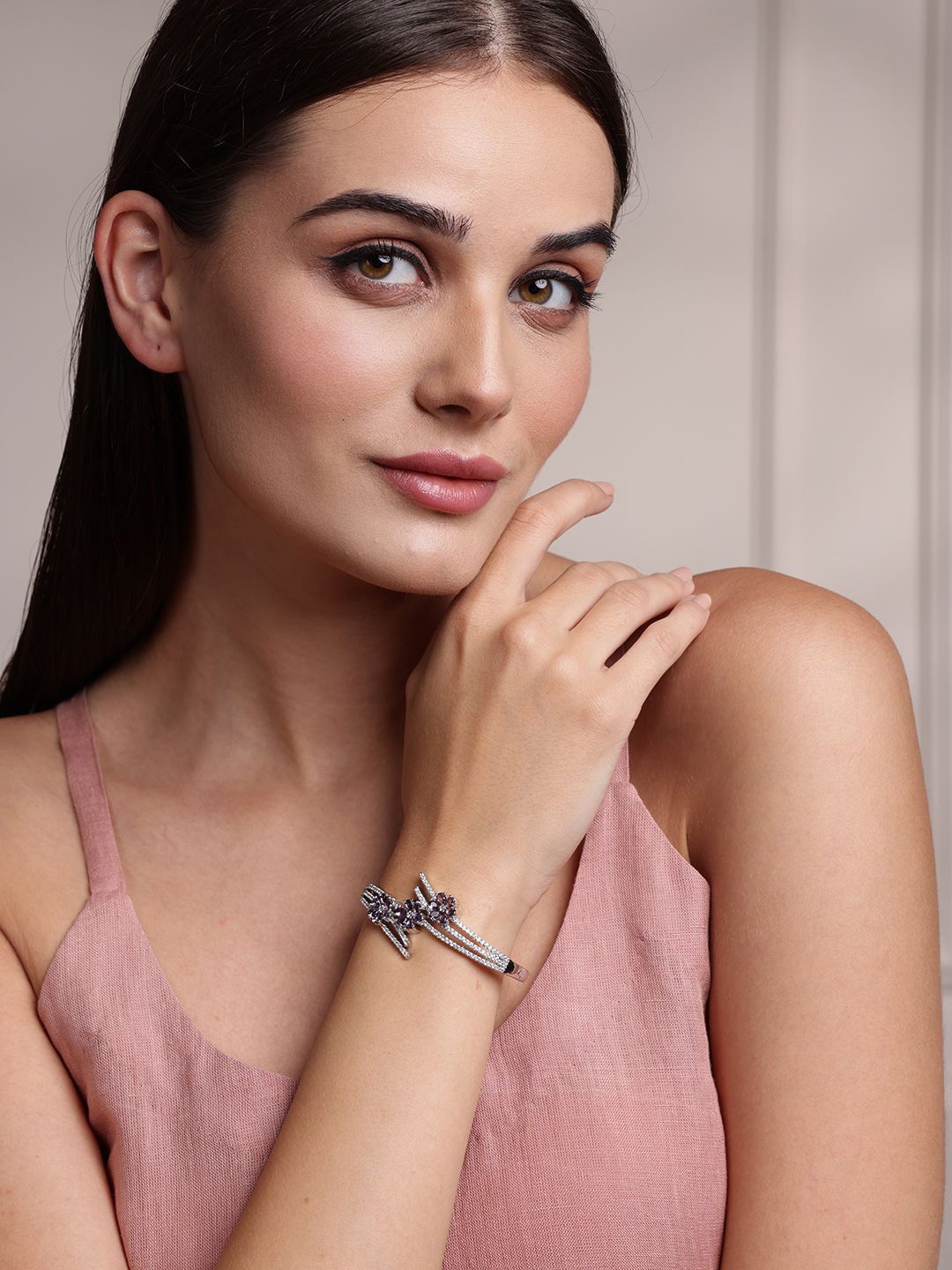 

PANASH Silver-Plated Cubic Zirconia Stone Studded Kada Bracelet