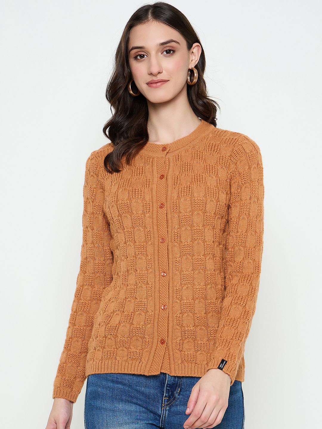 

CREATIVE LINE Women Self Design Cardigan, Tan