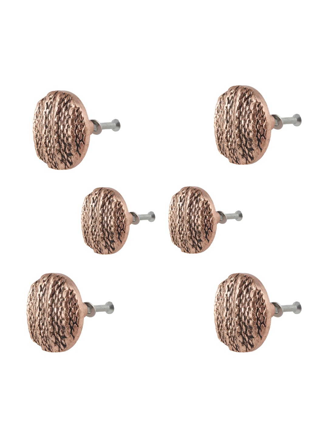 

Indianshelf 6-Pcs Brown Aluminium Textured Round Knobs, Copper