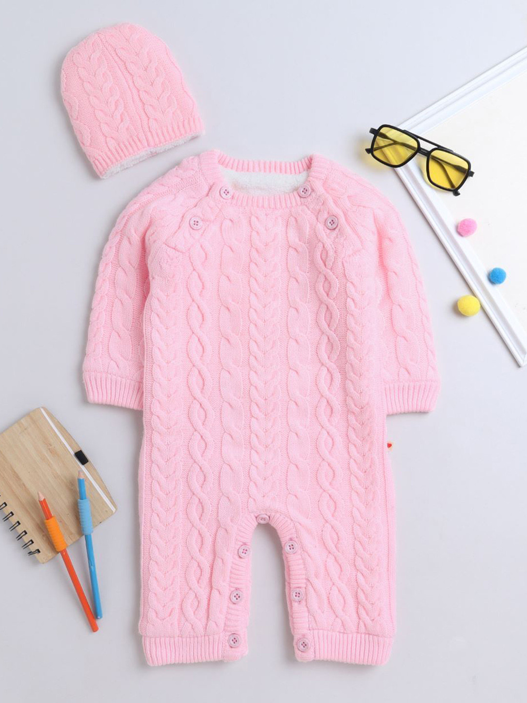 

Yellow Apple Kids Self Design Rompers, Pink
