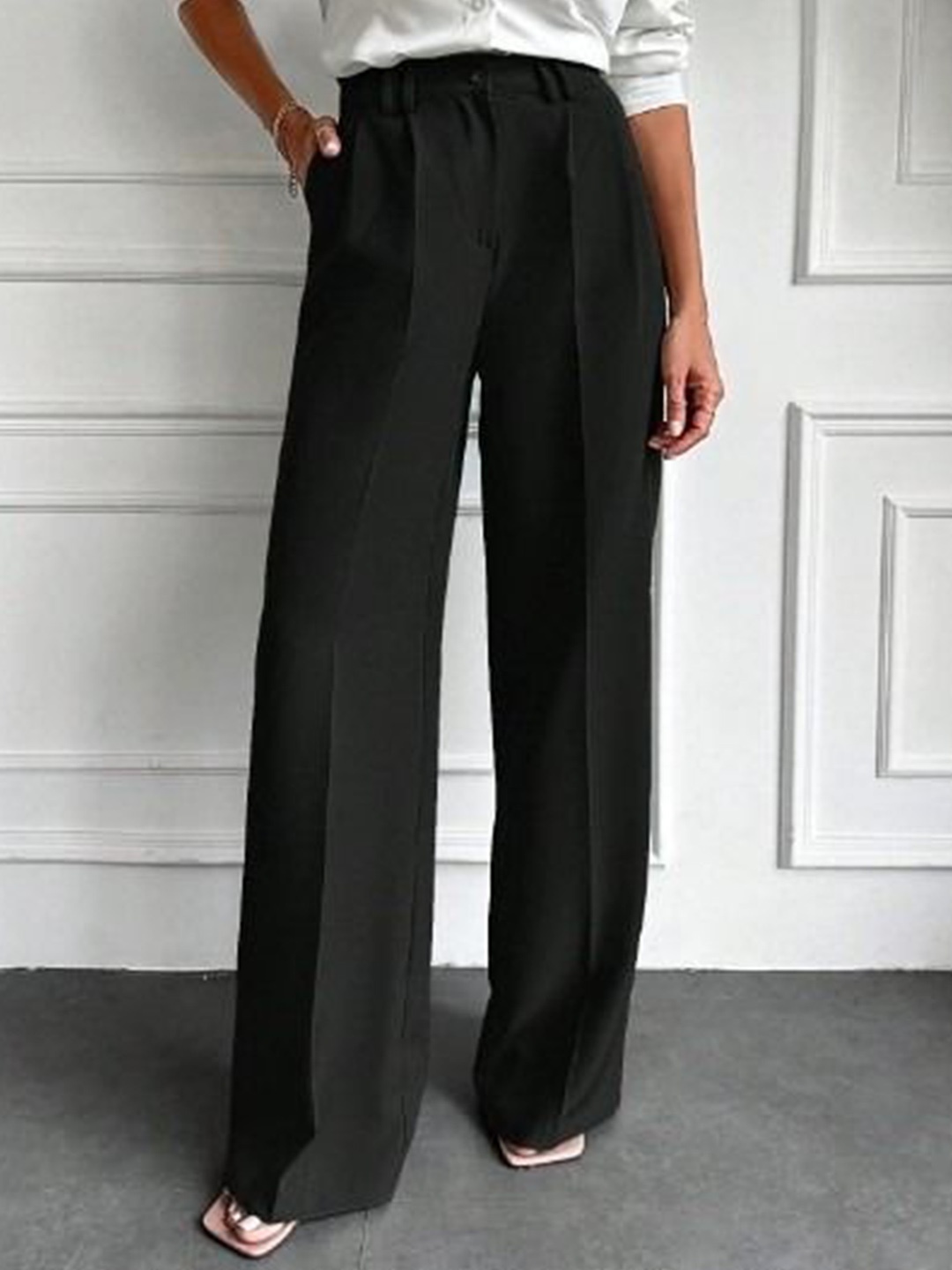 

BROADSTAR Women Smart Pleated High-Rise Korean Pants, Black